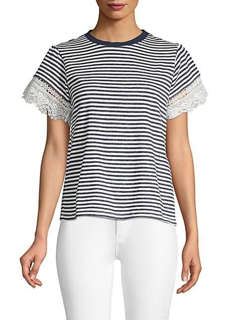 English Factory Striped Lace-trimmed Cotton Tee