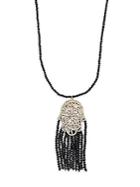 Natasha Beaded Tassel Hamsa Pendant Necklace/black