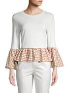 English Factory Checkered Bell-sleeve Top