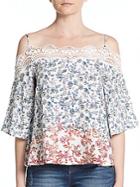 Romeo & Juliet Couture Floral-print Lace-trim Cold-shoulder Top