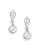 Majorica Ophol 12mm White Round Pearl & Glitz Sterling Silver Clip Drop Earrings