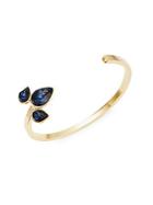 Diane Von Furstenberg Floral Blue Gems Embellished Cuff Bracelet
