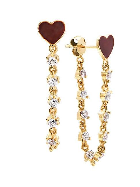 Gabi Rielle Enamel Heart & Cubic Zirconia Chain Drop Earrings