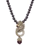 Heidi Daus Griffon Rhinestone & Glass Beaded Eagle Pendant Necklace