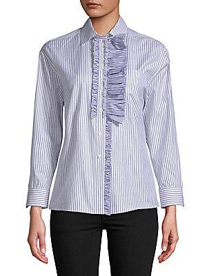 Burberry Ruffled Stripe-print Cotton Shirt