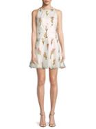 Ml Monique Lhuillier Embroidered Organza Cocktail Dress