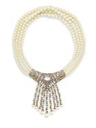 Heidi Daus Baguette V Front Faux Pearl And Crystal Multi-strand Necklace