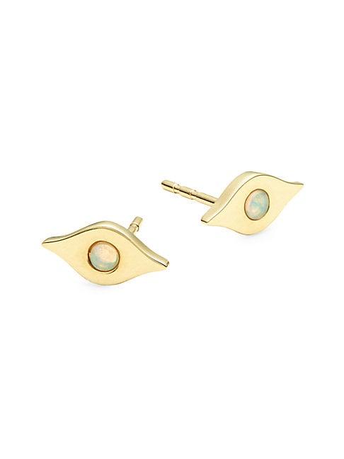 Ef Collection 14k Yellow Gold Opal Evil Eye Studs