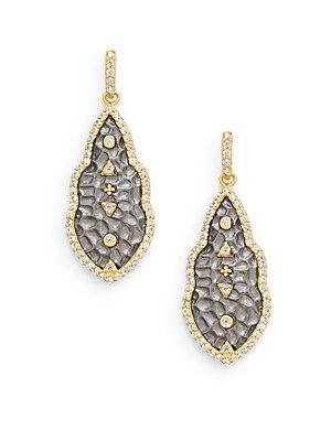 Freida Rothman Hammered Geometric Sterling Silver & 14k Yellow Gold Vermeil Studded Drop Earrings