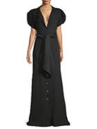Rosie Assoulin Silk Puff-sleeve Belted Gown