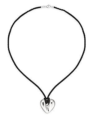 Saks Fifth Avenue Sterling Silver & Silk Cord Puffed Heart Necklace