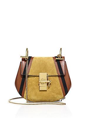 Chlo Drew Mini Patchwork Leather & Suede Saddle Crossbody Bag