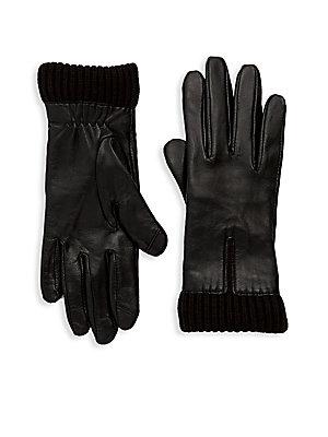 Saks Fifth Avenue Nappa Knit Cuff Gloves