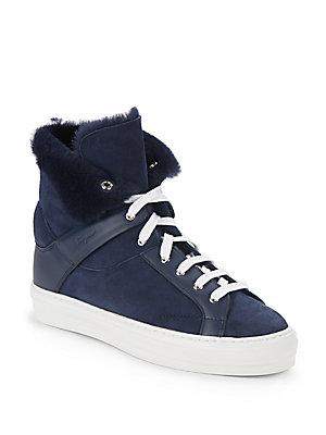 Salvatore Ferragamo Shearling-lined Suede High-top Sneakers