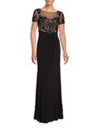 David Meister Sequined Short Sleeve Gown