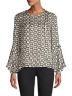 Milly Holly Chain-print Bell-sleeve Top