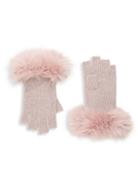 Sofia Cashmere Fox Fur-cuff Fingerless Gloves