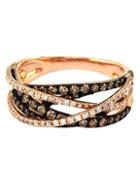Effy 14k Rose Gold Brown And White Diamond Crossover Ring