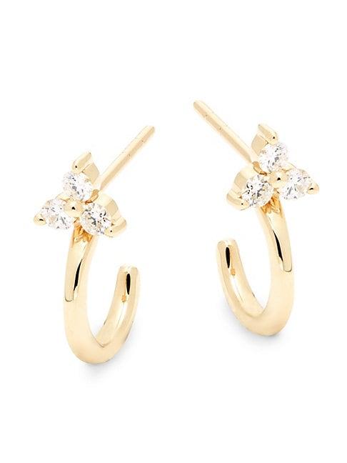 Nephora 14k Gold & Diamond Trefoil Hoop Earrings