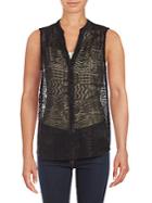 Rebecca Taylor Sleeveless Embroidered Silk Top