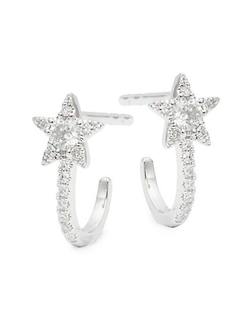 Saks Fifth Avenue 14k White Gold & Diamond Star Hoop Earrings
