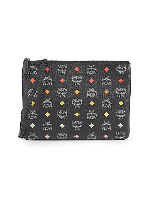Mcm Logo Pebbled Leather Pouch Bag