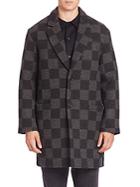 Ami Long Checkerboard Wool Coat