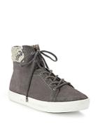 Joie Devon Snake-trim Perforated Suede High-top Sneakers