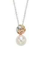 Effy 10mm White Round Freshwater Pearl 14k Tri-tone Gold Pendant Necklace