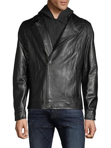 Ron Tomson Removable Hood Leather & Fleece Jacket