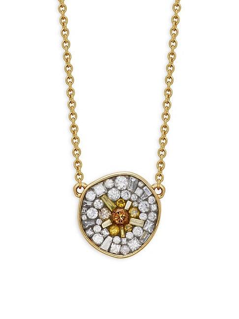 Plev Sunburst Diamond 18k Yellow Gold Disc Pendant Necklace