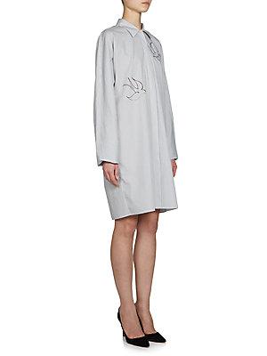 Nina Ricci Striped Embroidered Poplin Shirt Dress