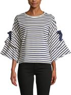 Parker Striped Bell-sleeve Cotton Top