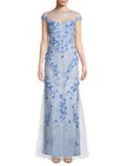 Theia Beaded 3d Floral Gown