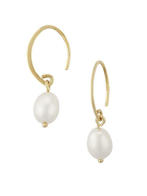 Saks Fifth Avenue 14k Yellow Gold & Freshwater Pearl Wire Earrings