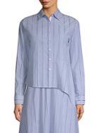 Donna Karan Striped Eyelet Cotton Button-down Shirt