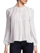 Rebecca Taylor Silk Georgette & Lace Embroidered Top