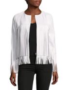 Theperfext April Solid Fringed Leather Jacket