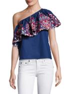 Parker Embroidered One-shoulder Ruffle Top