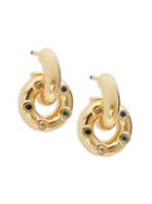 Saks Fifth Avenue Made In Italy 14k Gold Black Spinel & Multi-color Topaz J-hoop Dangle Earrings