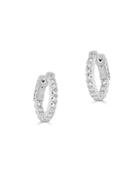 Saks Fifth Avenue Ideal-cut 14k White Gold & Diamond Huggie Hoop Earrings