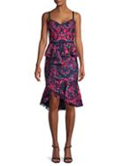 Marchesa Notte Embroidered Ruffle High-low Dress