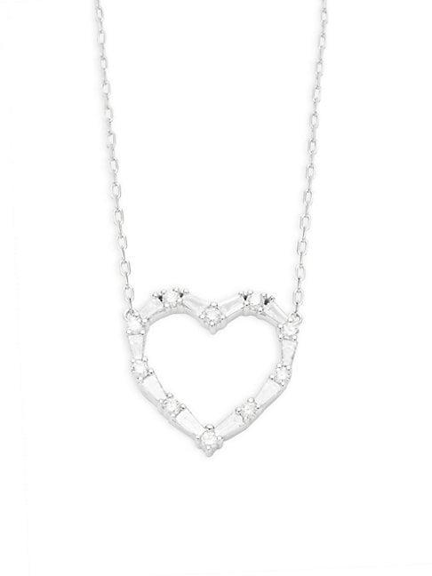 Effy 14k White Gold & Baguette Diamond Heart Pendant Necklace