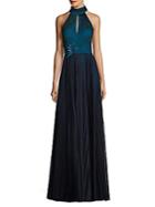 Theia Pleated Halter Gown