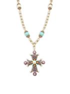 Heidi Daus Goldtone & Crystal Beaded Cross Pendant Necklace