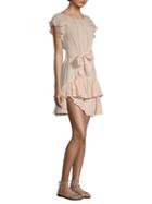 Rebecca Taylor Stripe Ruffle Sleeveless Dress
