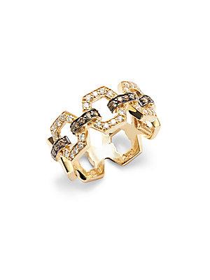 Effy White And Brown Diamonds In 14kt Gold Hexagonal Ring