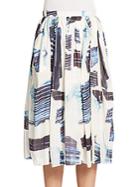Tibi Oki Printed Silk & Linen Midi Skirt