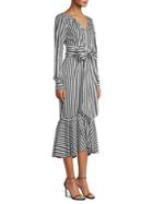 Milly Erica Striped Ruffle-hem Midi Dress