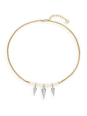 Majorica 6mm-8mm Round Pearl Spiked Statement Necklace